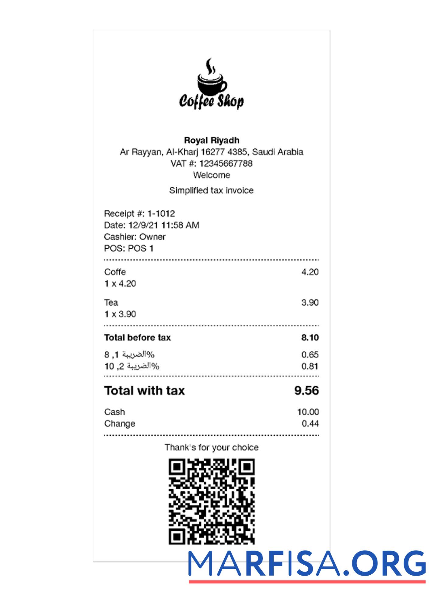 Downloadable COFFEE SHOP payment receipt template